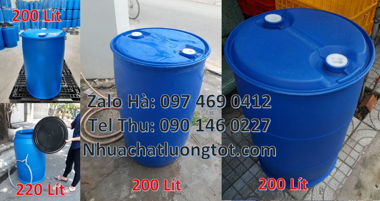 Bán thùng phuy nhựa 220l đựng hóa chất,thùng phuy xanh 200l có 2 nắp