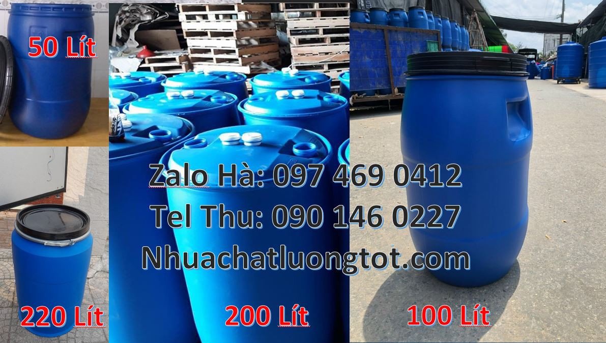 Bán thùng phuy nhựa 220l đựng hóa chất,thùng phuy xanh 200l có 2 nắp