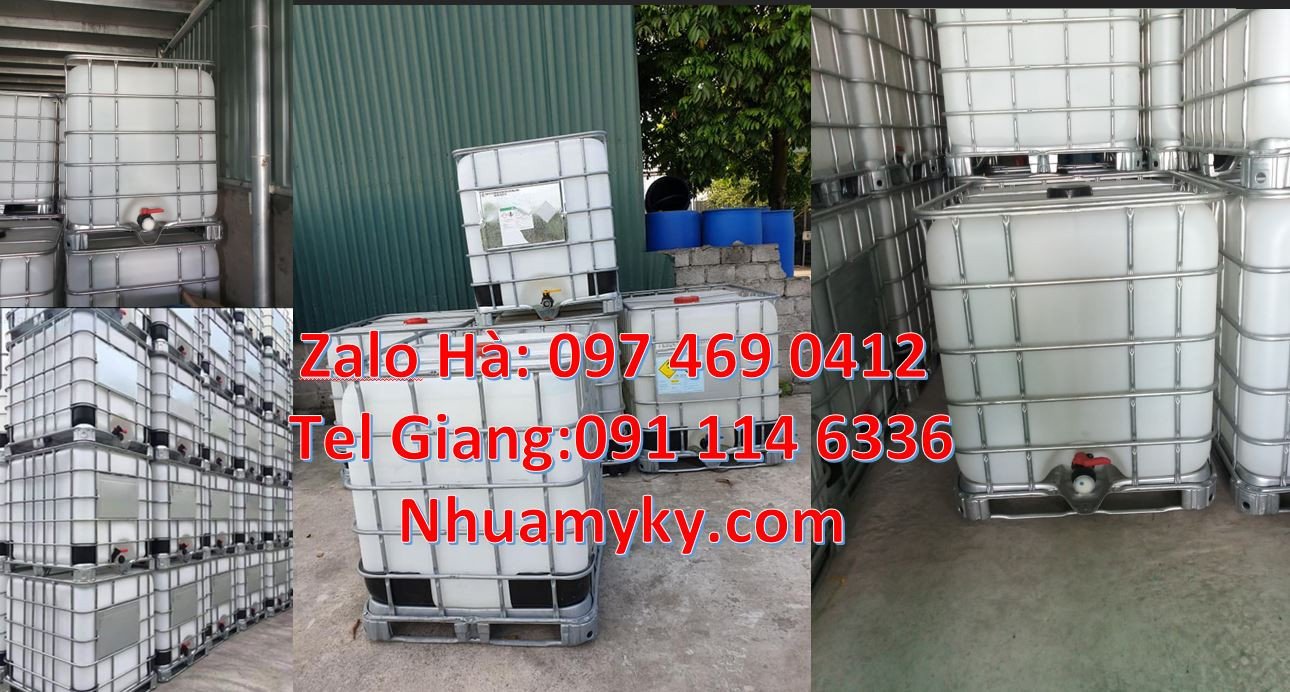 Bán thùng nhựa ibc màu trắng 1000l,tank nhựa vuông có khung thép mới