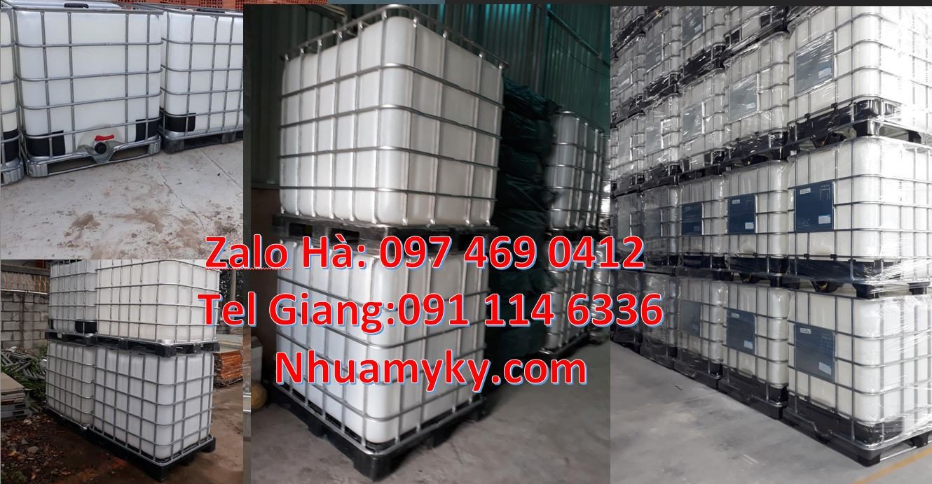 Bán thùng nhựa ibc màu trắng 1000l,tank nhựa vuông có khung thép mới