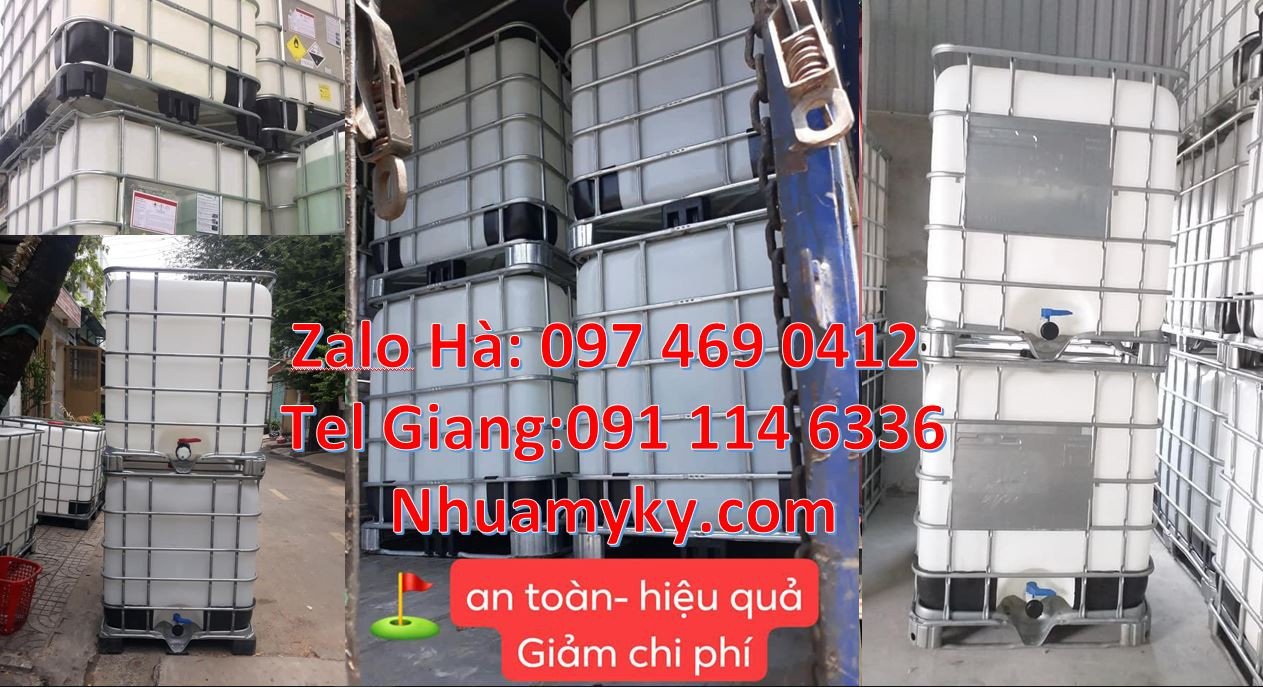Bán thùng nhựa ibc màu trắng 1000l,tank nhựa vuông có khung thép mới