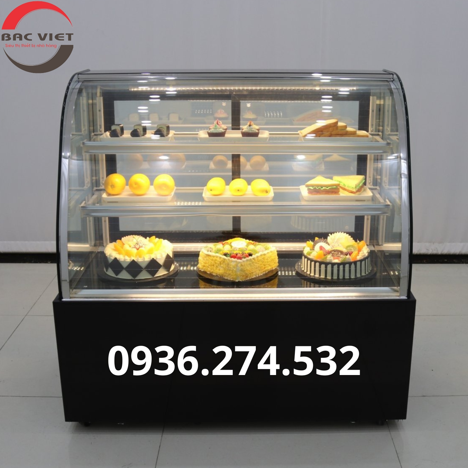 Tủ mát cao cấp trưng bày, bảo quản bánh kem kinh cong 90cm