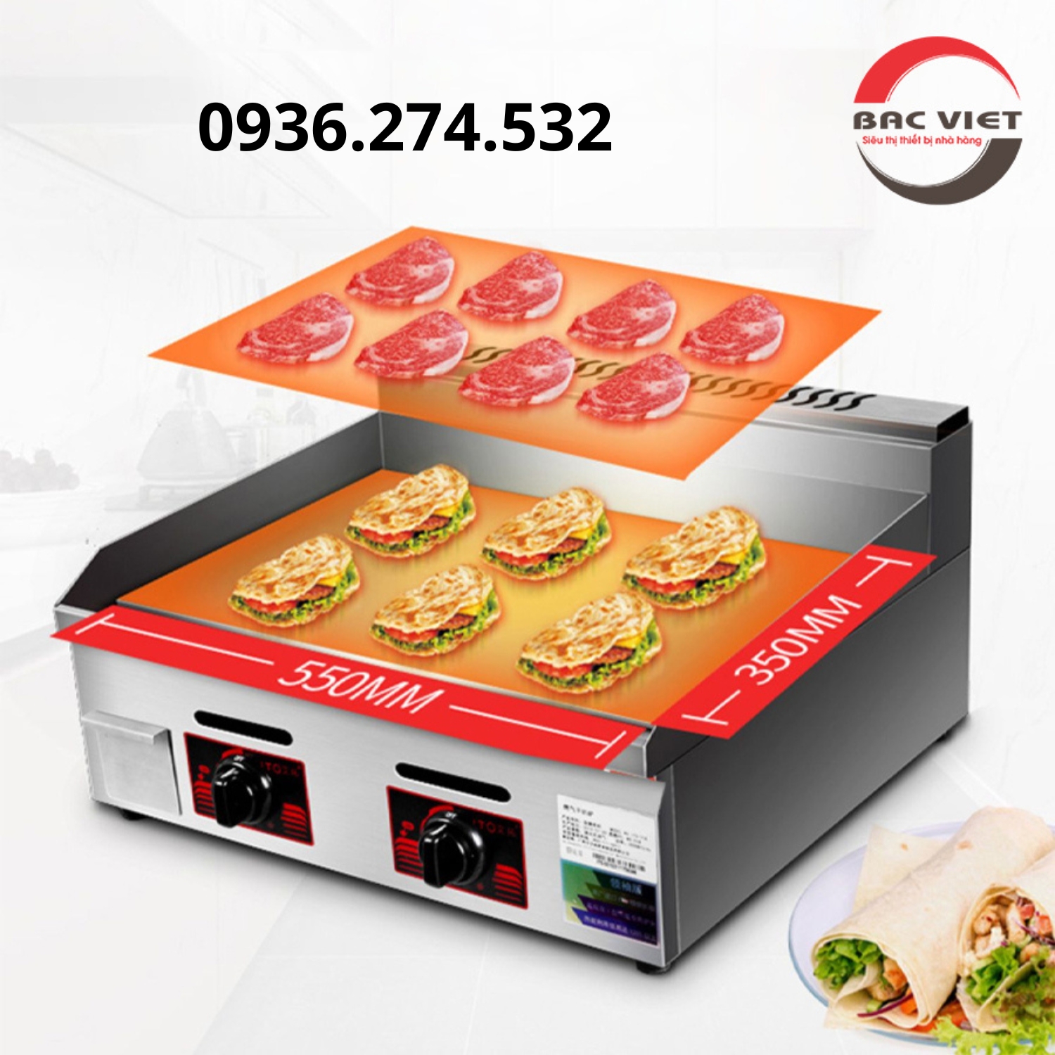 Bếp chiên rán mặt phẳng dùng ga loại nhỏ