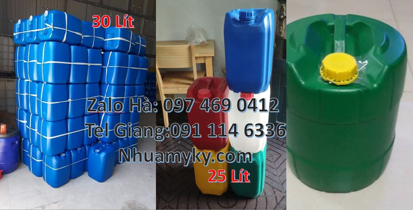 Bán can nhựa lớn đựng hóa chất,can nhựa xanh trắng 25l chất lượng cao