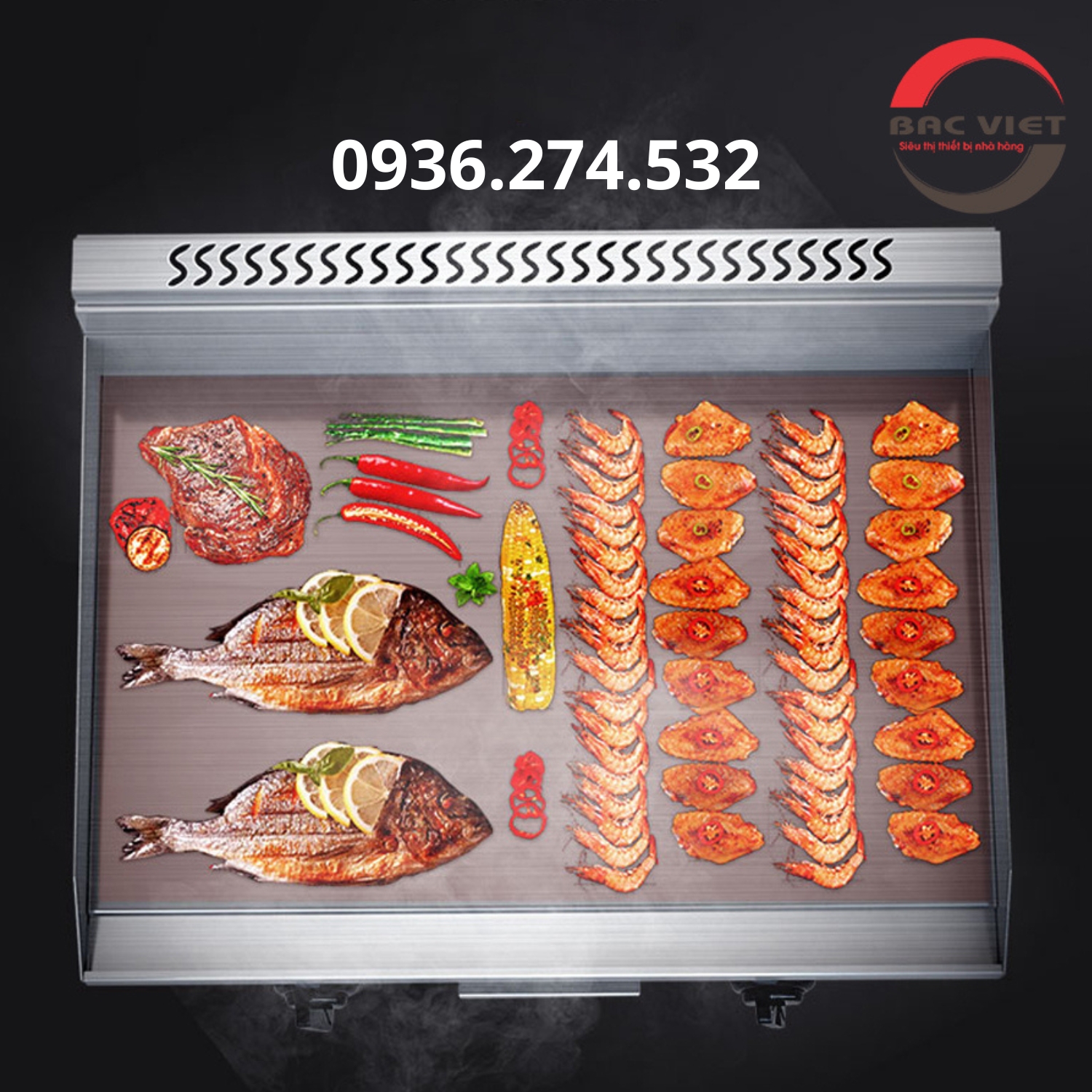 Bếp chiên rán mặt phẳng dùng ga loại to