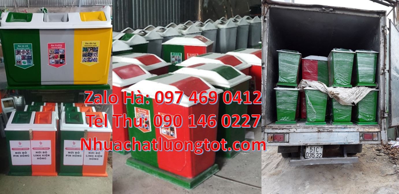Bán thùng rác 3 ngăn 3 màu,thùng phân loại rác 2 ngăn 2 màu có nắp đậy