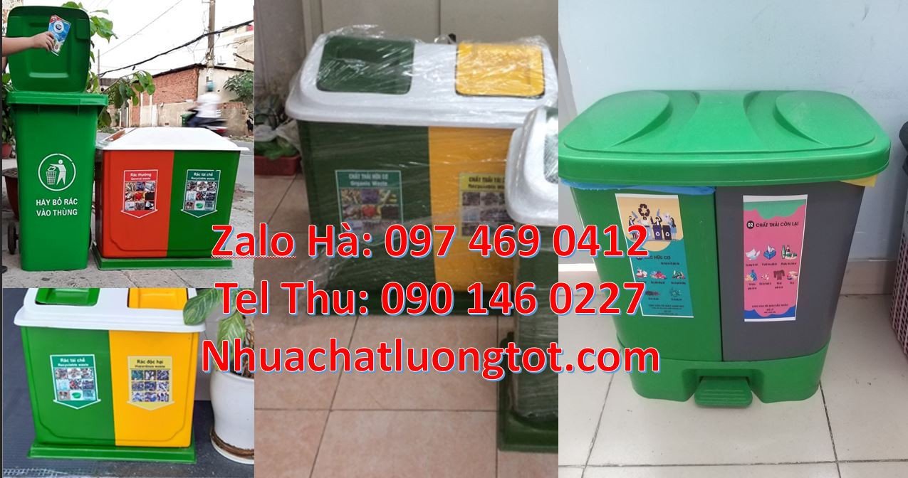 Bán thùng rác 3 ngăn 3 màu,thùng phân loại rác 2 ngăn 2 màu có nắp đậy