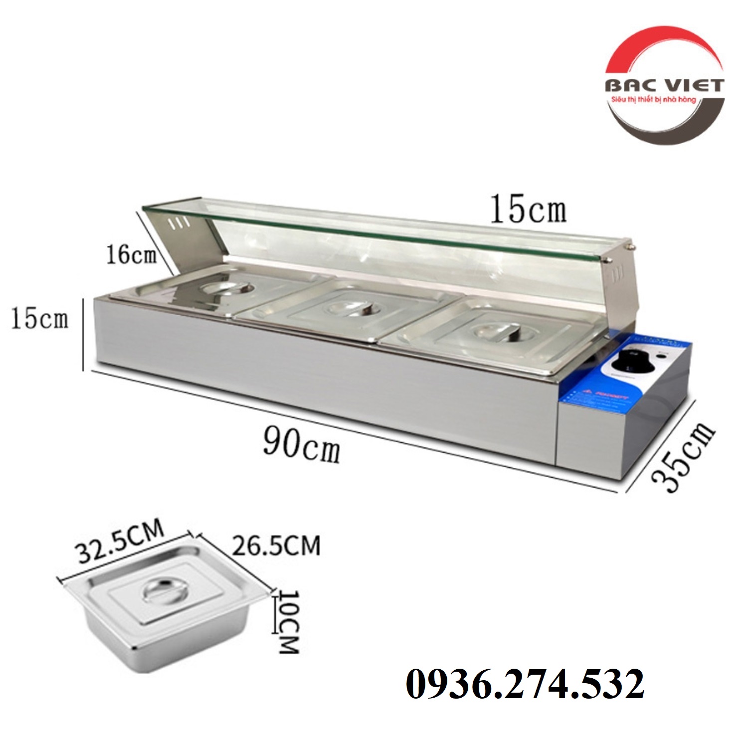 Bếp hâm cách thủy thức ăn công nghiệp 3 khay