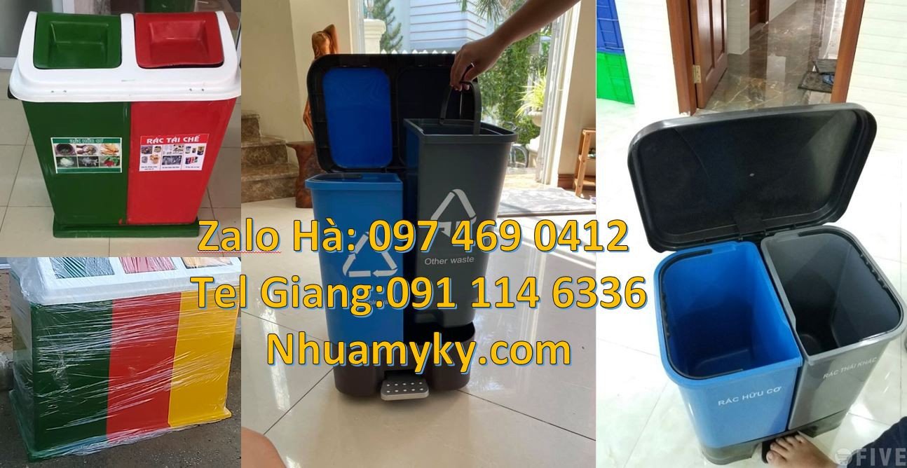 Bán thùng phân loại rác 2 ngăn 2 màu nắp đậy,thùng phân loại rác 3 ngă