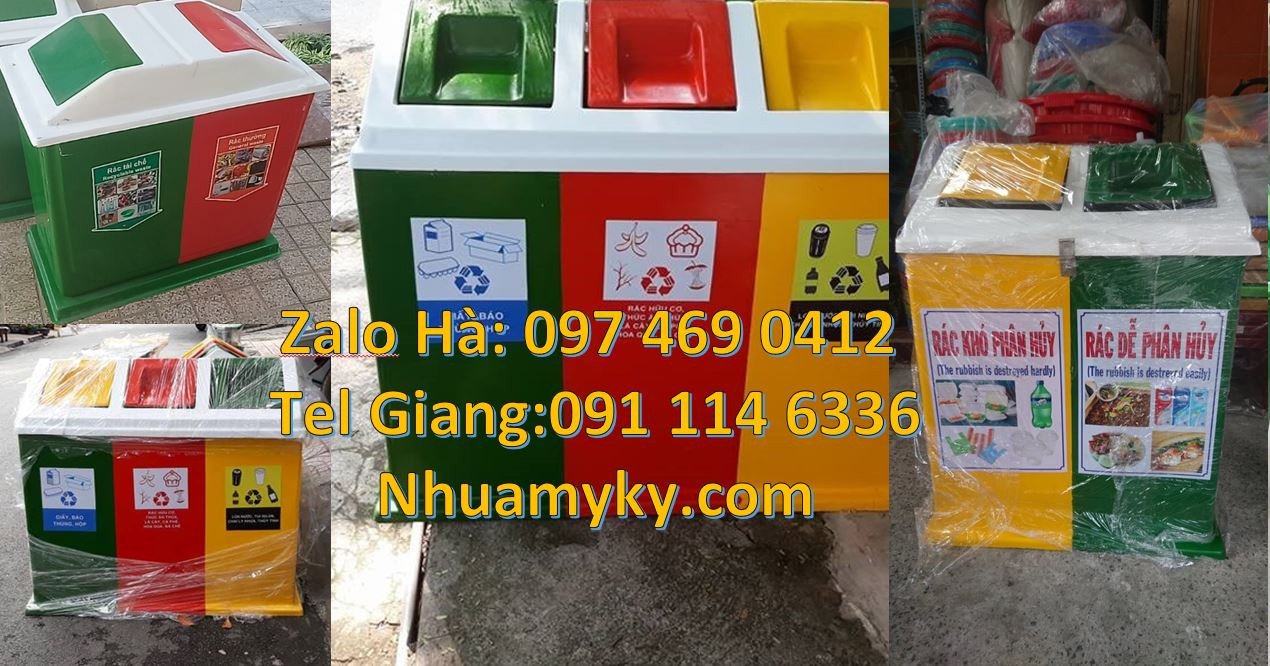 Bán thùng phân loại rác 2 ngăn 2 màu nắp đậy,thùng phân loại rác 3 ngă
