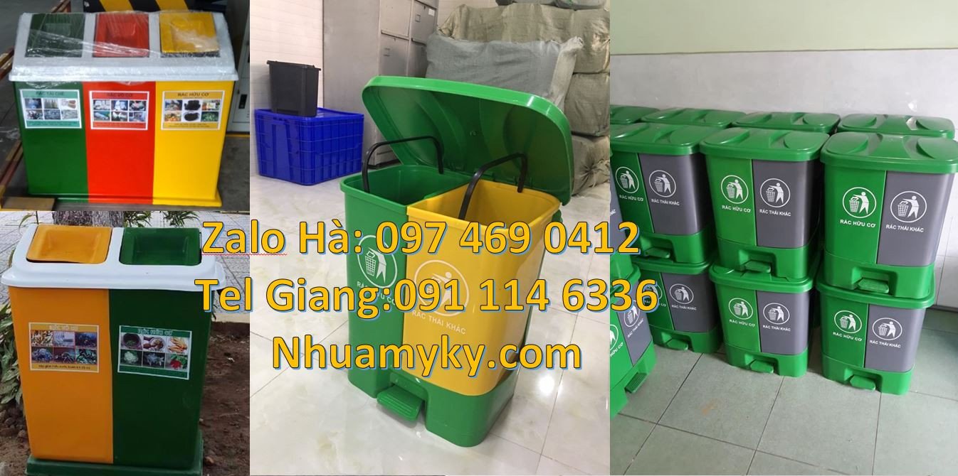 Bán thùng phân loại rác 2 ngăn 2 màu nắp đậy,thùng phân loại rác 3 ngă
