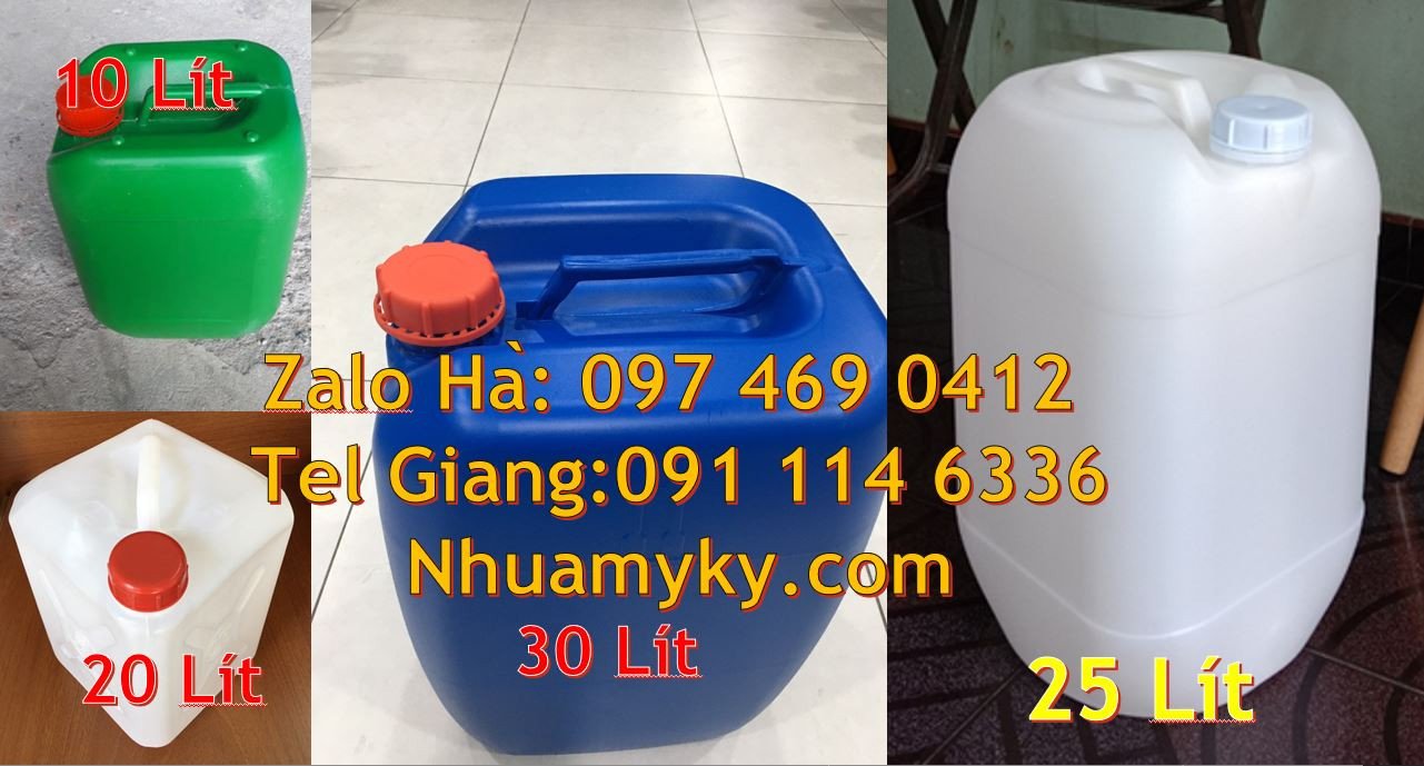 Bán can nhựa lớn 20l đựng hóa chất,can nhựa hdpe 30l màu xanh trắng va