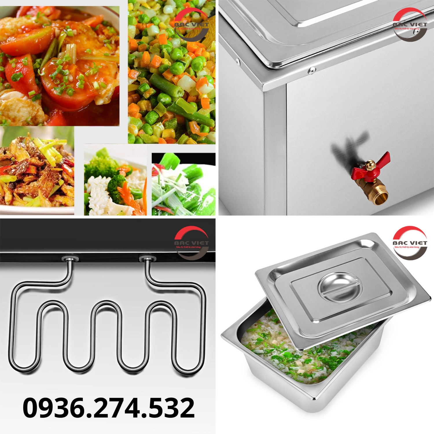 Bếp hâm cách thủy thức ăn công nghiệp 4 khay 2 hàng