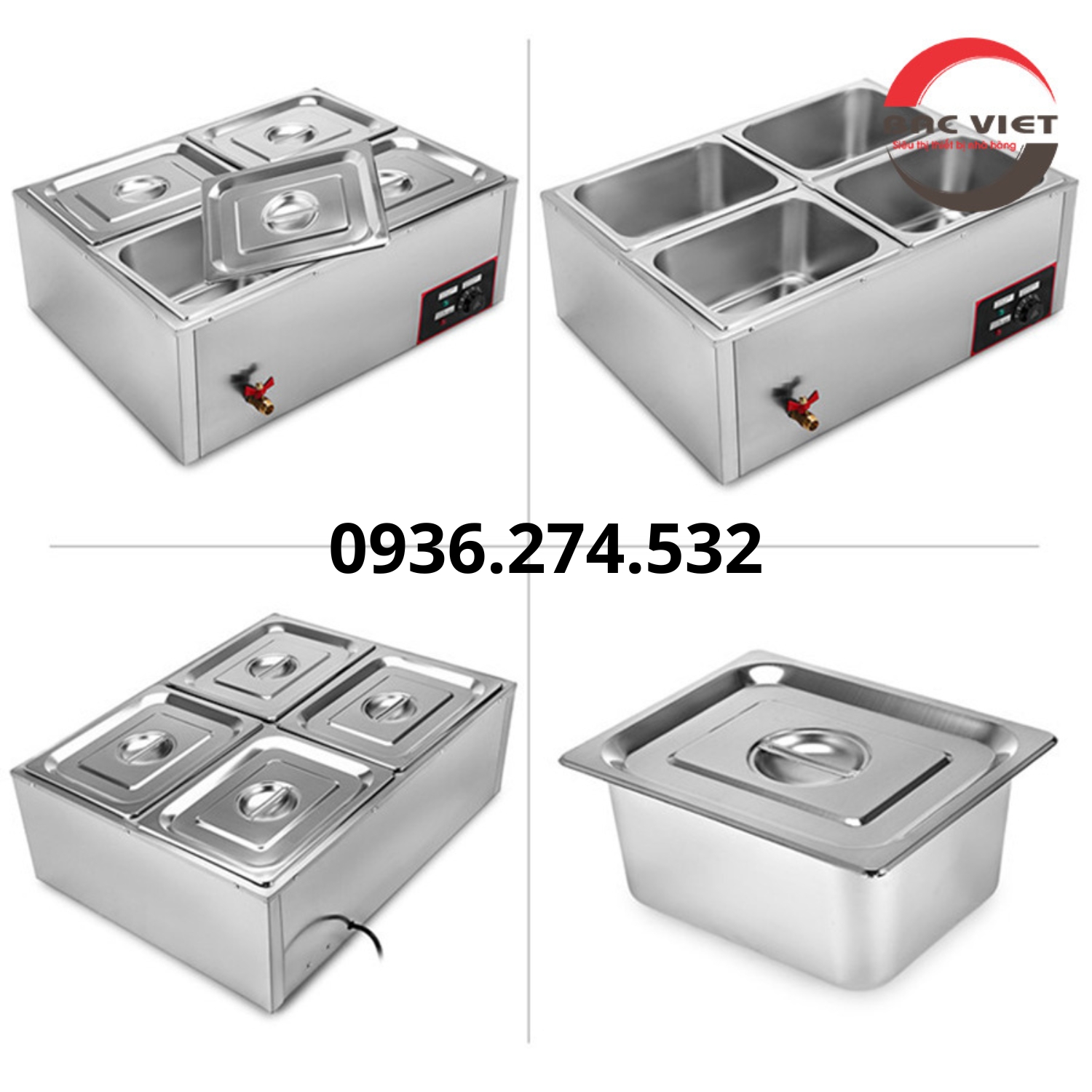 Bếp hâm cách thủy thức ăn công nghiệp 4 khay 2 hàng