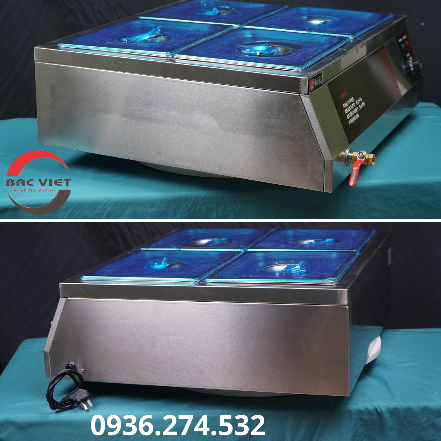 Bếp hâm cách thủy thức ăn công nghiệp 4 khay 2 hàng