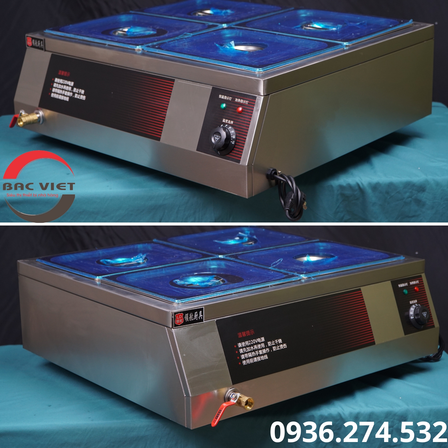 Bếp hâm cách thủy thức ăn công nghiệp 4 khay 2 hàng