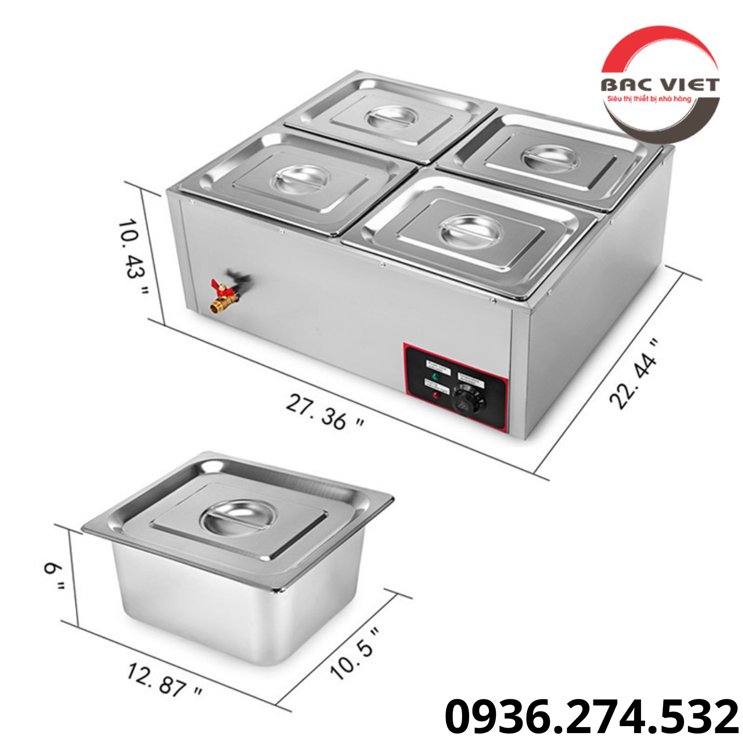 Bếp hâm cách thủy thức ăn công nghiệp 4 khay 2 hàng