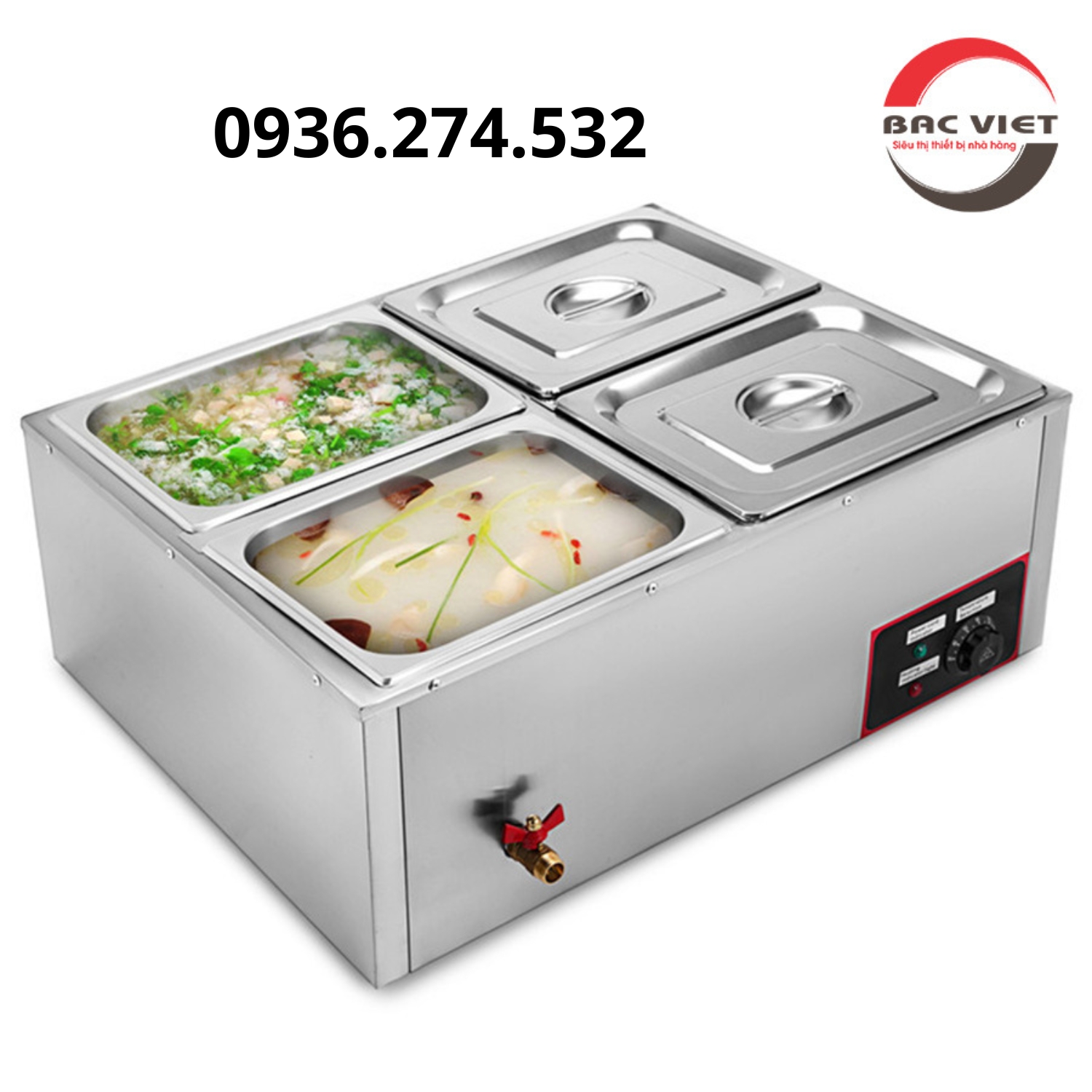 Bếp hâm cách thủy thức ăn công nghiệp 4 khay 2 hàng