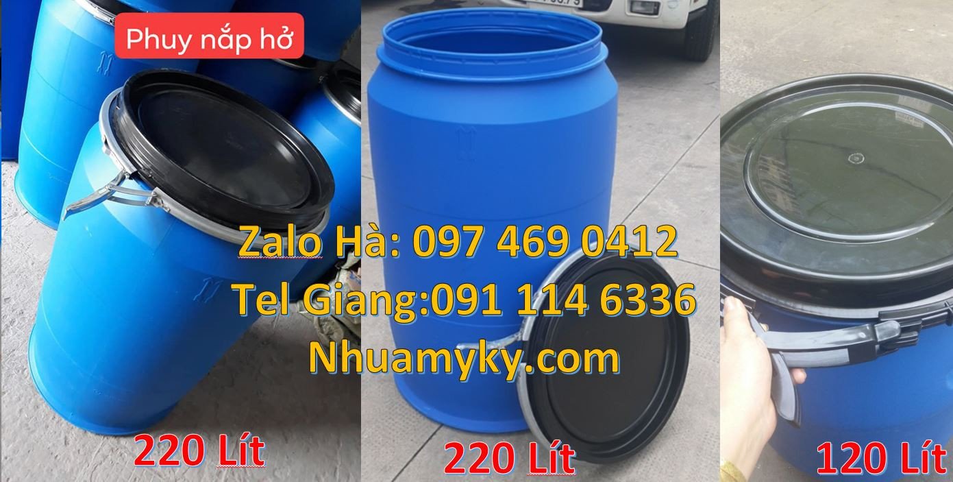 Bán thùng phuy nhựa nắp mở,thùng phuya nhựa màu xanh 220l giá rẻ hcm