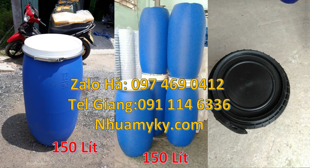 Bán thùng phuy nhựa nắp mở,thùng phuya nhựa màu xanh 220l giá rẻ hcm