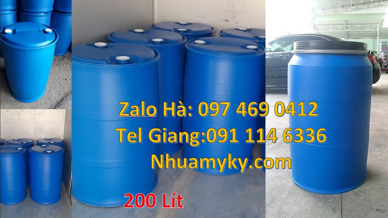 Bán thùng phuy nhựa nắp mở,thùng phuya nhựa màu xanh 220l giá rẻ hcm