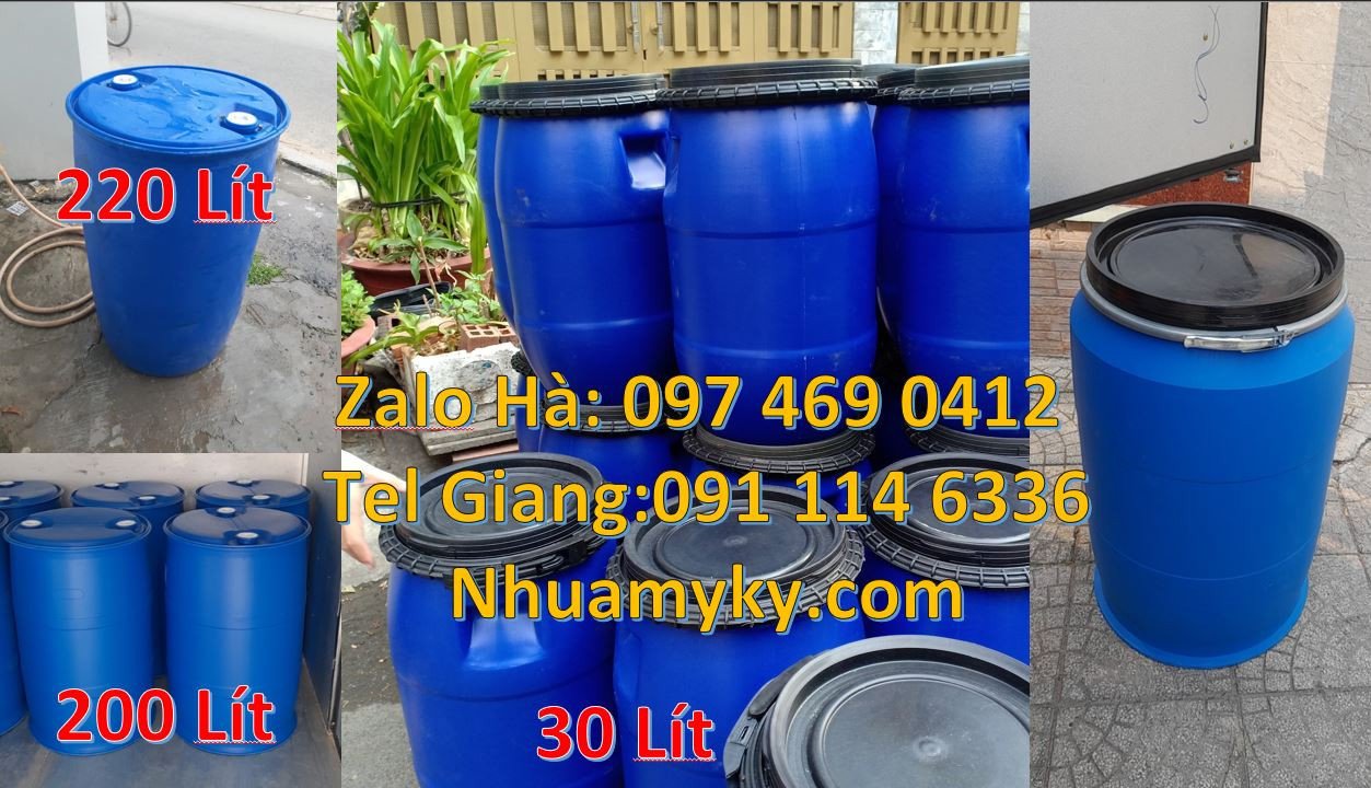 Bán thùng phuy nhựa nắp mở,thùng phuya nhựa màu xanh 220l giá rẻ hcm