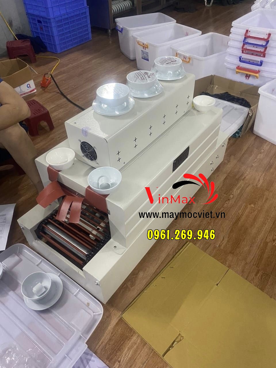 Máy co màng bát đĩa, chai lọ hộp đựng mỹ phẩm kích thước 40x20