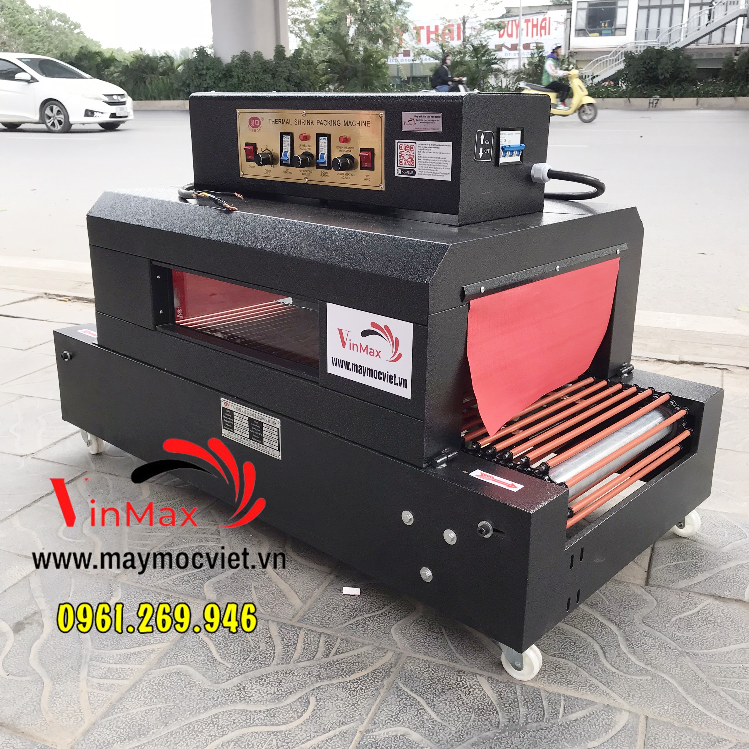 Máy co màng bát đĩa, chai lọ hộp đựng mỹ phẩm kích thước 40x20