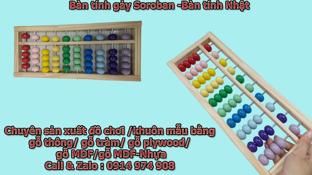 Bàn tính Nhật bằng gỗ-bàn tính gảy soroban.Nhận gia công đồ chơi gỗ