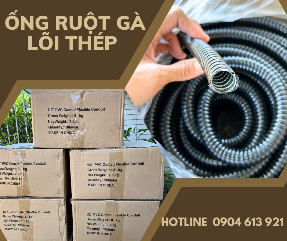 Ống ruột gà lõi thép bọc nhựa, ống kèm đàn hồi, ống thép luồn dây điện