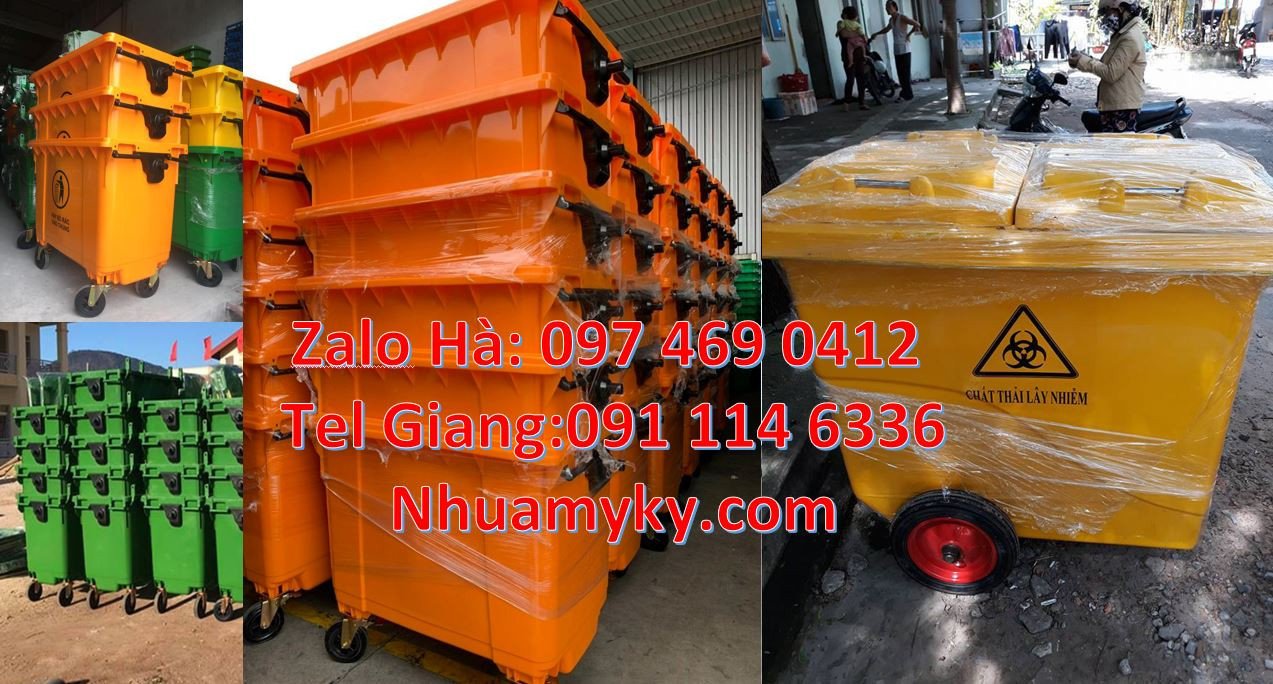Bán xe thu gom rác cỡ lớn,xe thu gom rác 660l có 4 bánh xe cao su giá