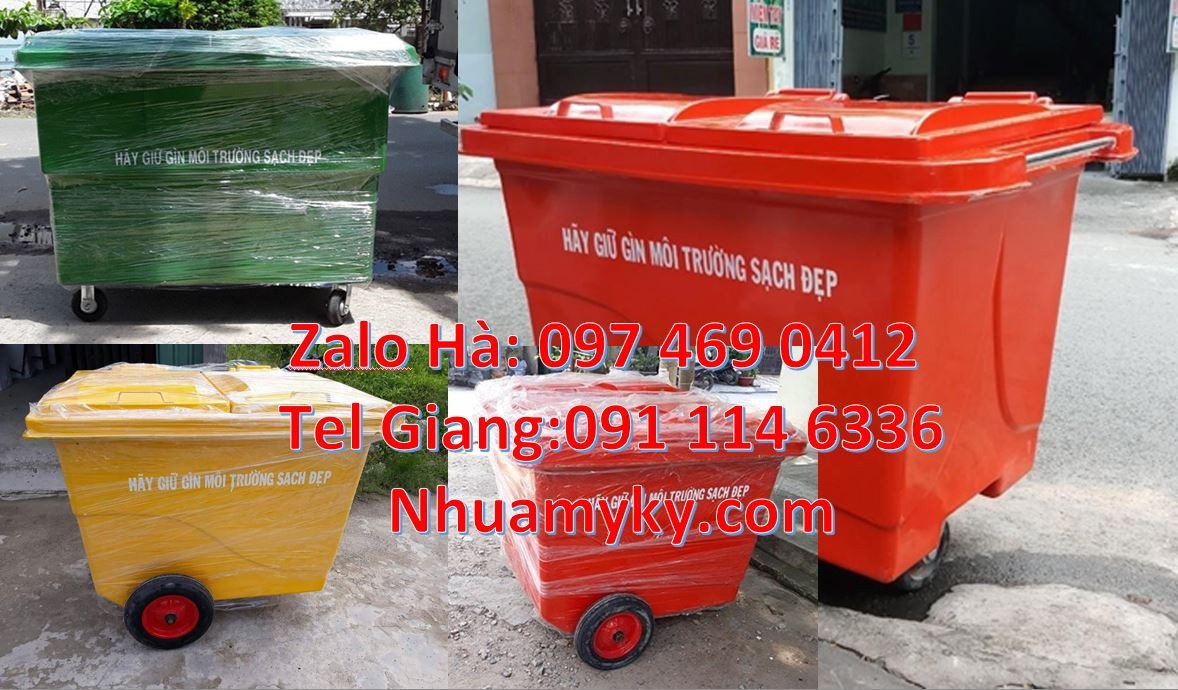 Bán xe thu gom rác cỡ lớn,xe thu gom rác 660l có 4 bánh xe cao su giá