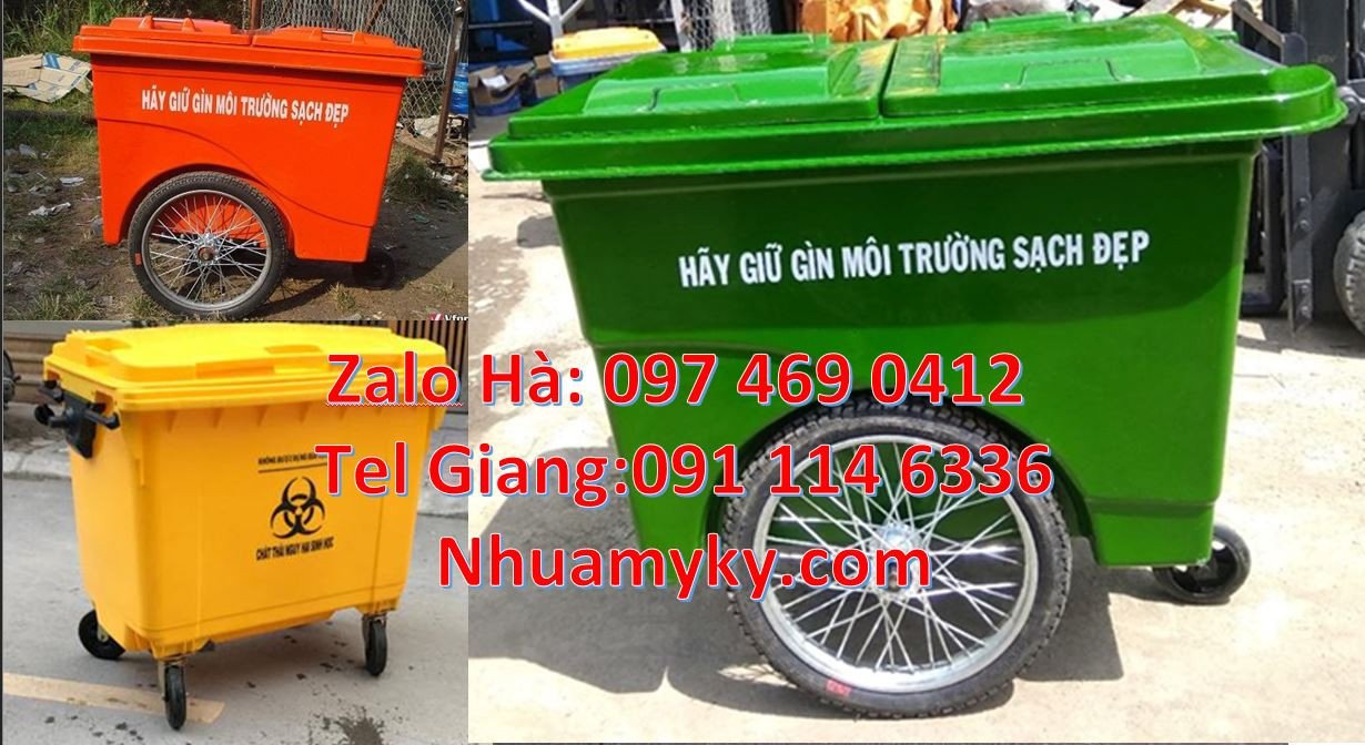 Bán xe thu gom rác cỡ lớn,xe thu gom rác 660l có 4 bánh xe cao su giá