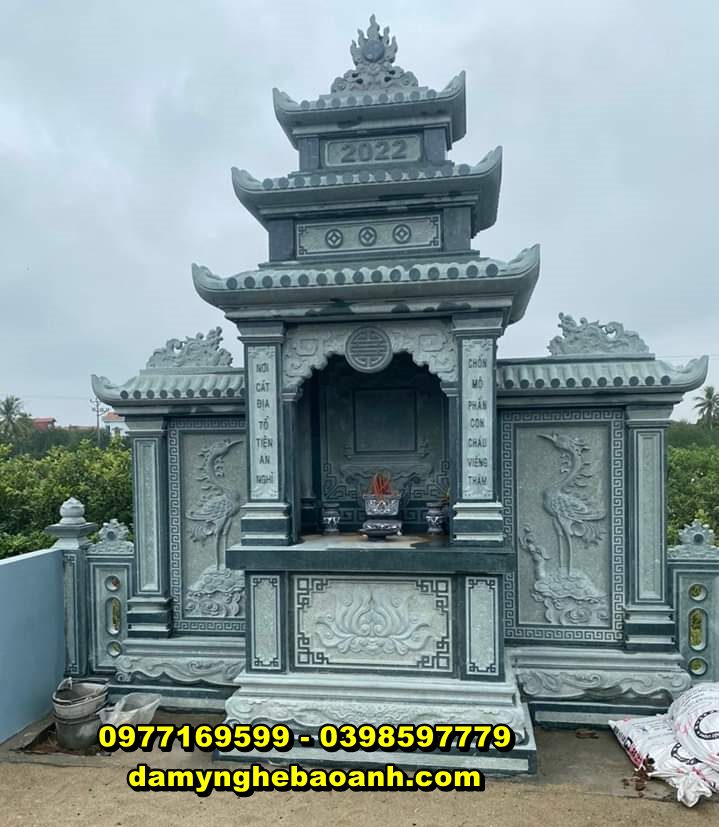 khu lăng mộ đá bằng đá xanh rêu cao cấp nhất lắp đặt tại lạng sơn