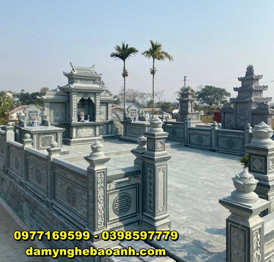 khu lăng mộ đá bằng đá xanh rêu cao cấp nhất lắp đặt tại lạng sơn