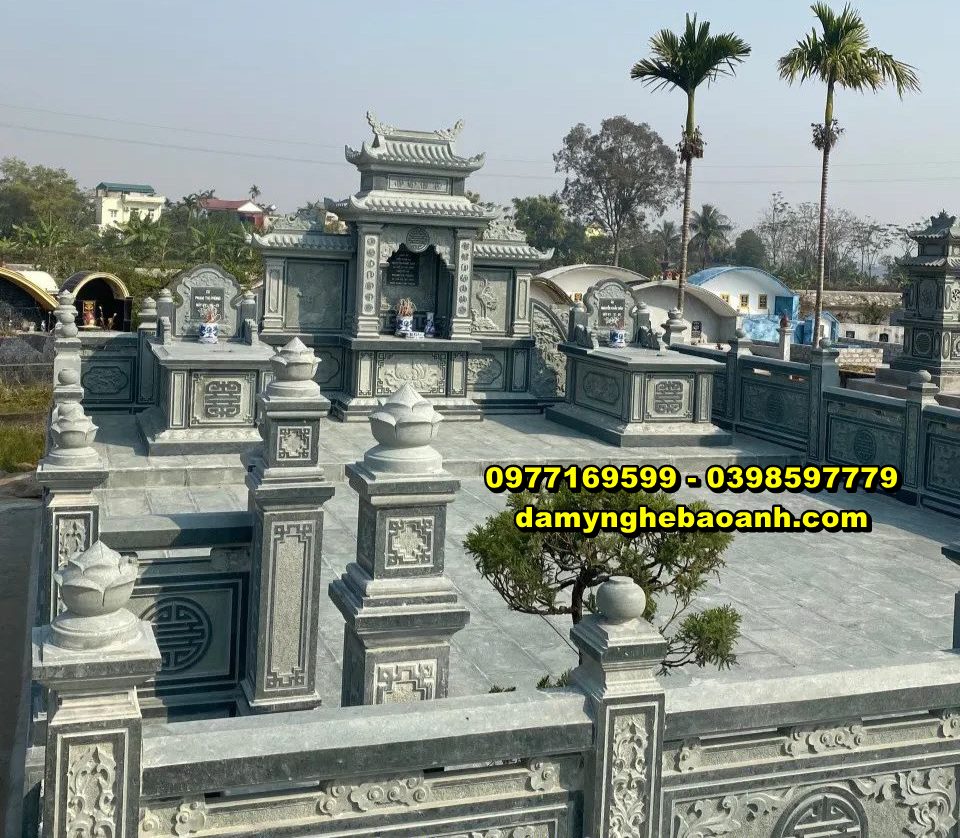 khu lăng mộ đá bằng đá xanh rêu cao cấp nhất lắp đặt tại lạng sơn
