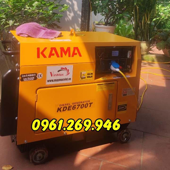 Máy phát điện 5kw chạy dầu Kama 6700T có vỏ chống ồn và cổng ATS