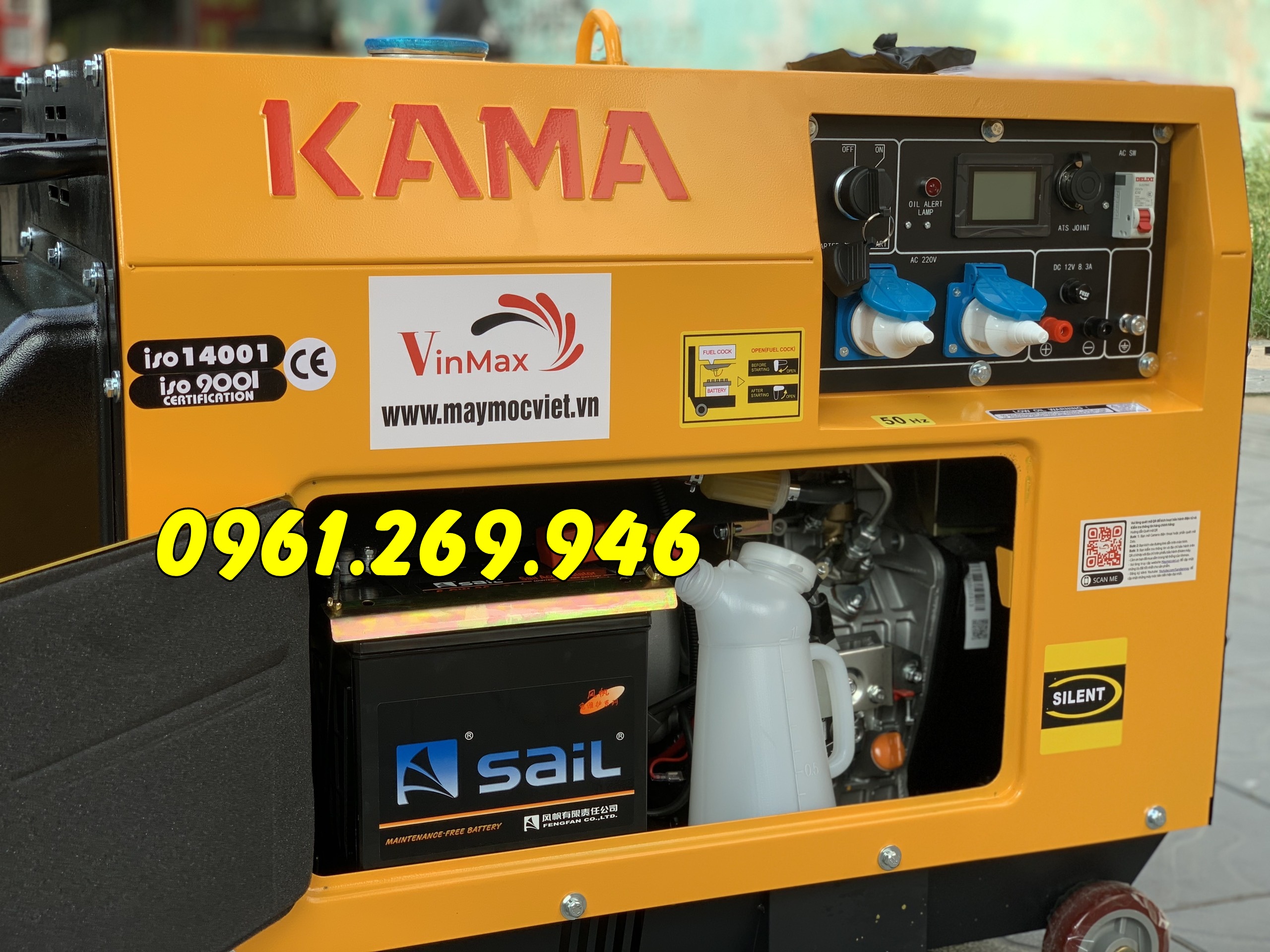 Máy phát điện 5kw chạy dầu Kama 6700T có vỏ chống ồn và cổng ATS