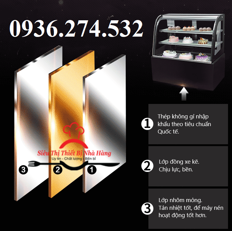 Tủ mát trưng bày và bảo quản banh kem, kinh cong dài 1m2