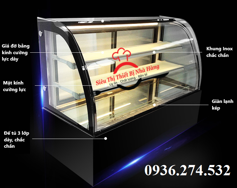 Tủ mát trưng bày và bảo quản banh kem, kinh cong dài 1m2
