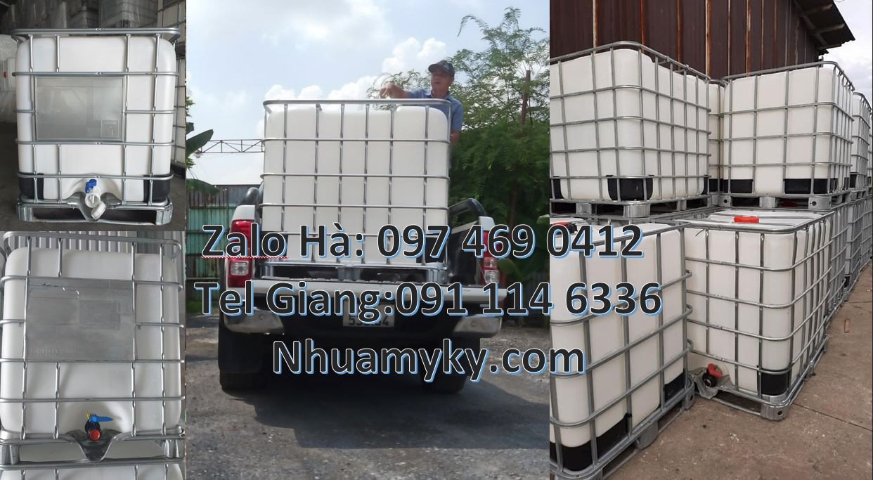 Bán thùng nhựa vuông có khung thép,tank nhựa 1000l màu trắng,ibc 1000l