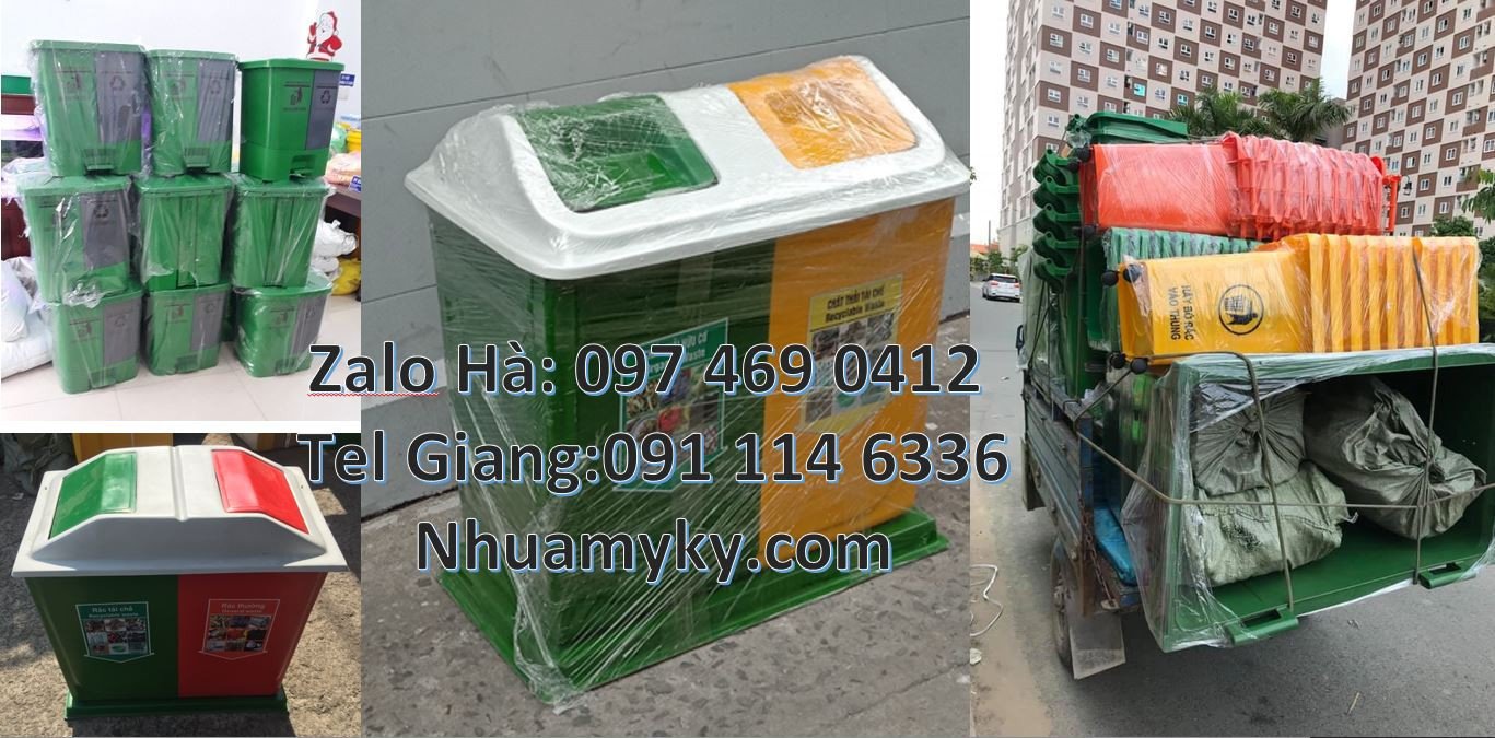 Bán thùng rác nhựa nắp lật 2 ngăn,thùng rác 3 ngăn 3 màu giá rẻ mới