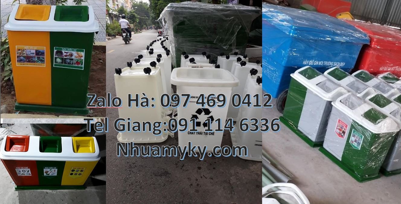 Bán thùng rác nhựa nắp lật 2 ngăn,thùng rác 3 ngăn 3 màu giá rẻ mới