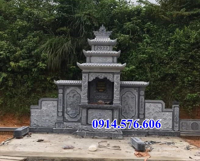 Mẫu 535 lăng thờ chung bằng đá cảnh 3d bán - cây hương am thờ