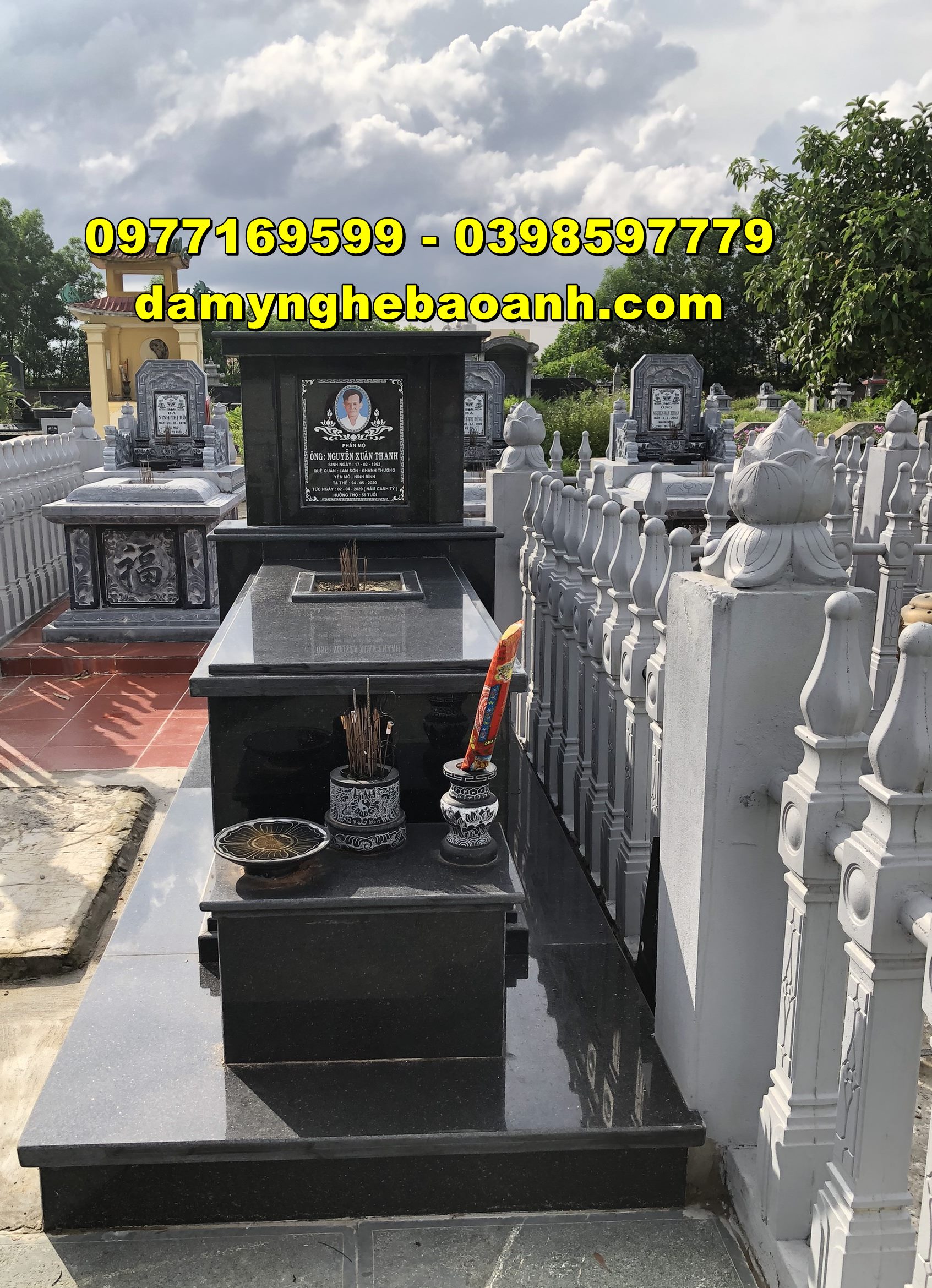 hoàn thiện lắp đặt mộ đá tam sơn cho gia chủ trong cà mau