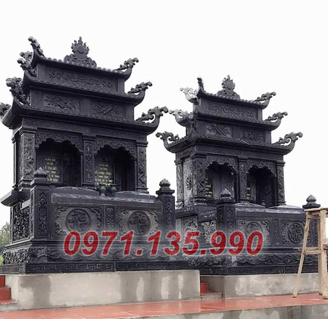 Mộ đá bố mẹ - Mẫu mộ ông bà bằng đá xanh đẹp bán Bắc Giang