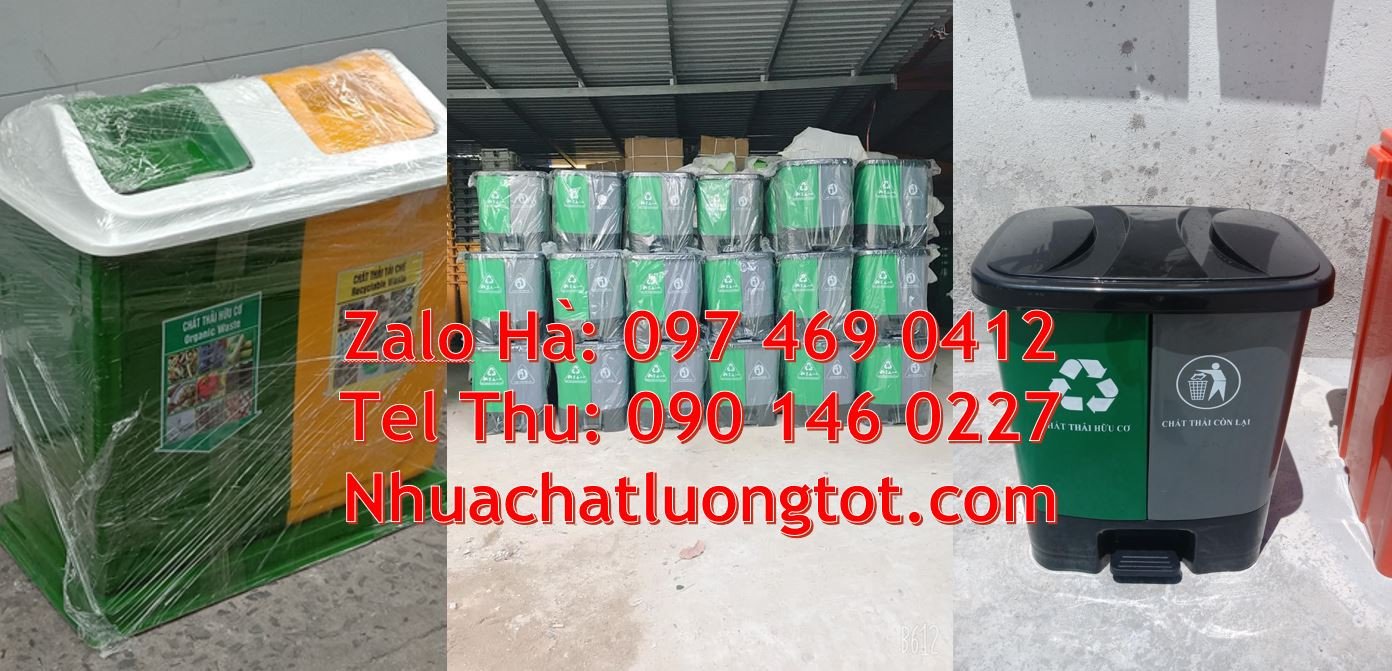 Bán thùng rác 3 ngăn 3 màu giá rẻ,thùng rác 2 ngăn nắp lật có đạp chân