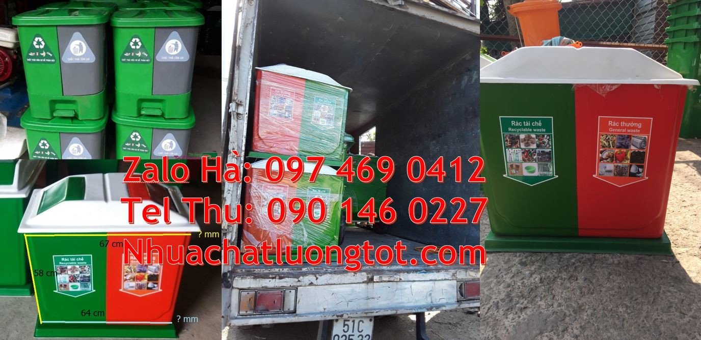 Bán thùng rác 3 ngăn 3 màu giá rẻ,thùng rác 2 ngăn nắp lật có đạp chân