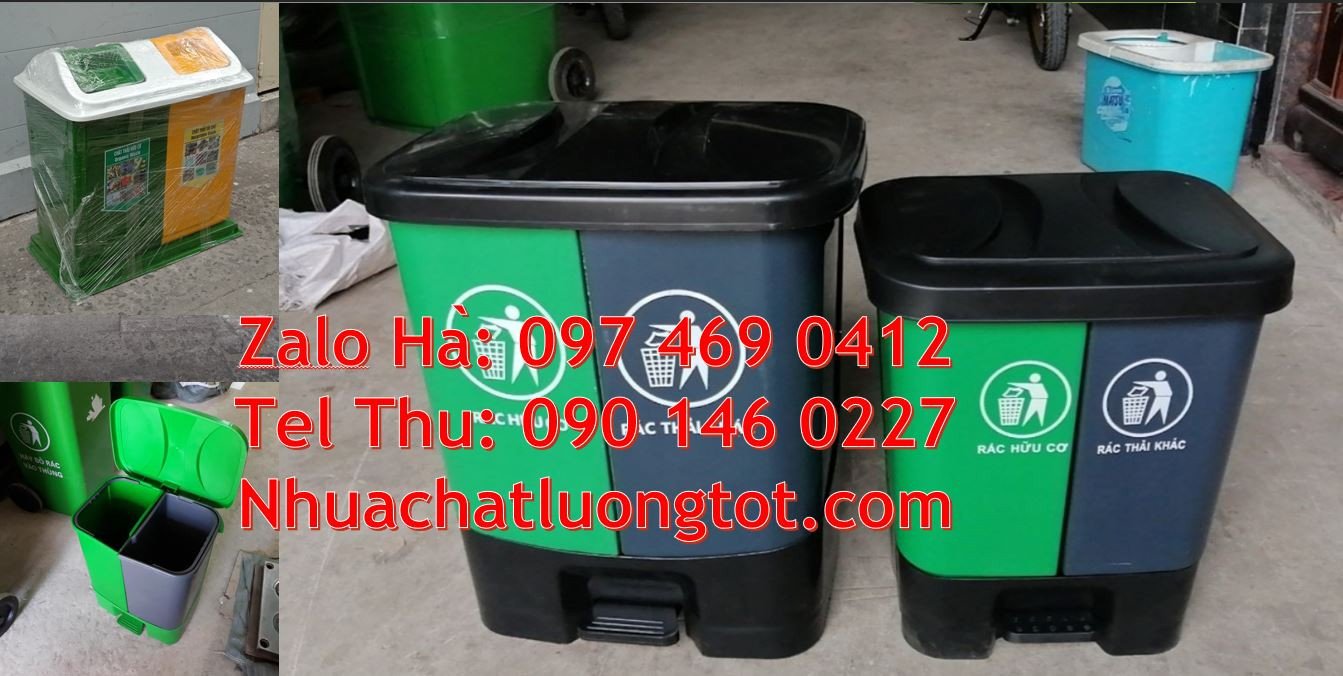 Bán thùng rác 3 ngăn 3 màu giá rẻ,thùng rác 2 ngăn nắp lật có đạp chân
