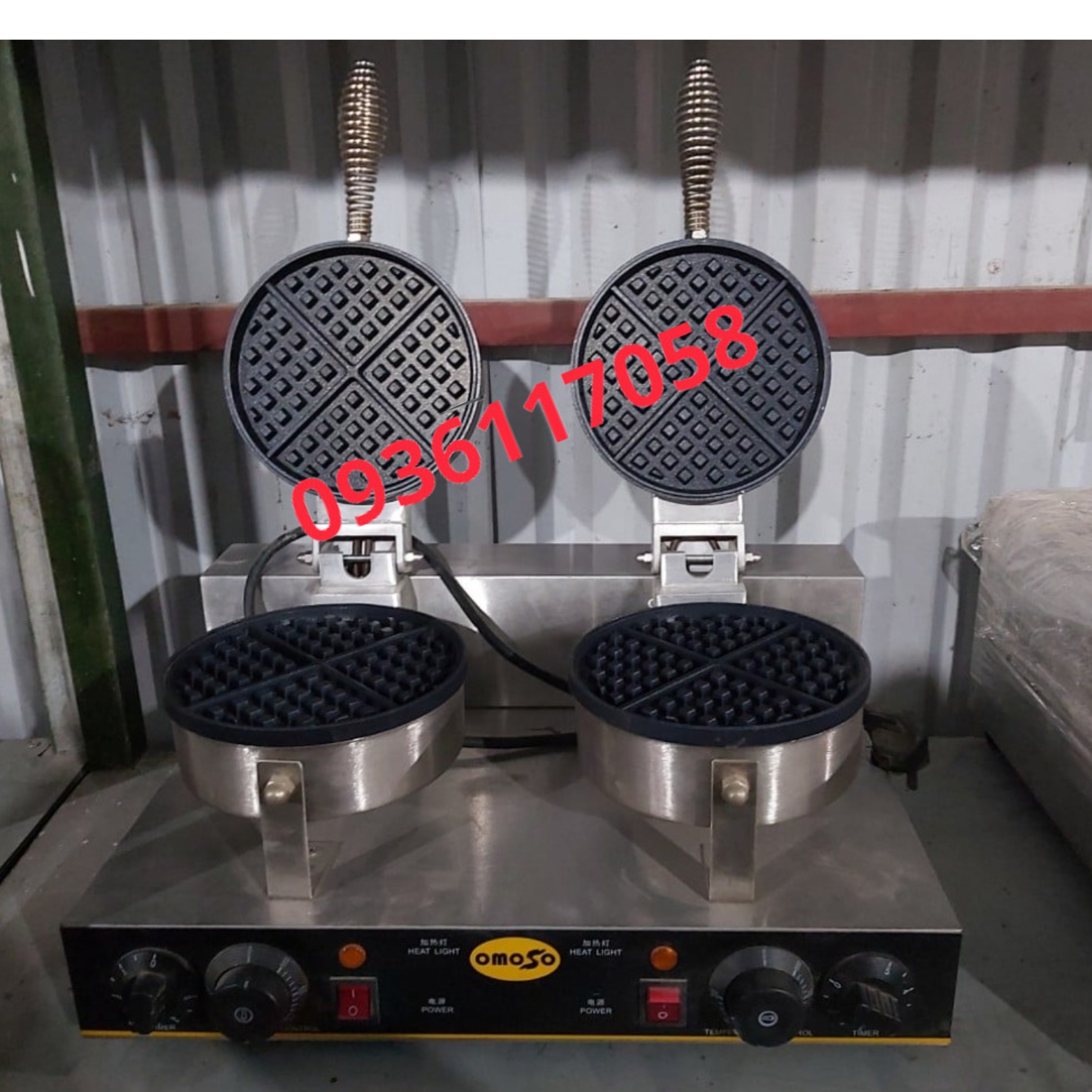 Máy làm bánh waffle đôi tròn dùng điện thơm ngon, tiện lợi